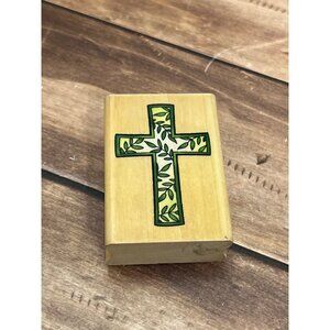 INKADINKADO 93990-MCROSS WITH LEAF WOOD MOUNTED RUBBER STAMP